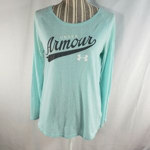 Under Armour Heat Gear Loose Green Blue Long Sleeve Top Size YXLarge
